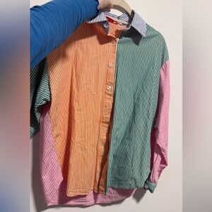 Lisa Says Gah Multi Colored Striped Button Down